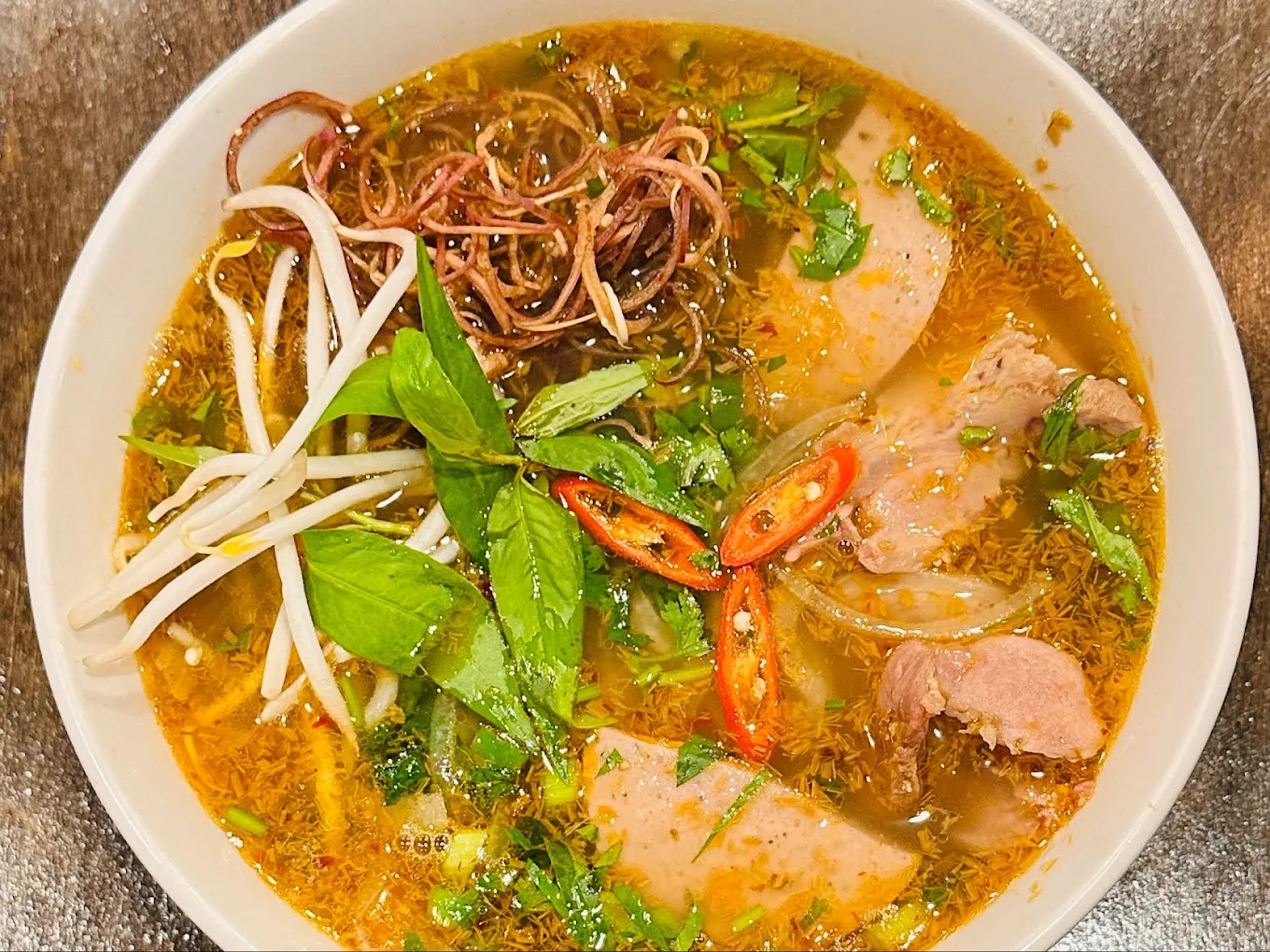 Spicy Lemongrass Thick Noodle HUE Style at Pho Ngon - authentic Vietnamese soup with aromatic broth